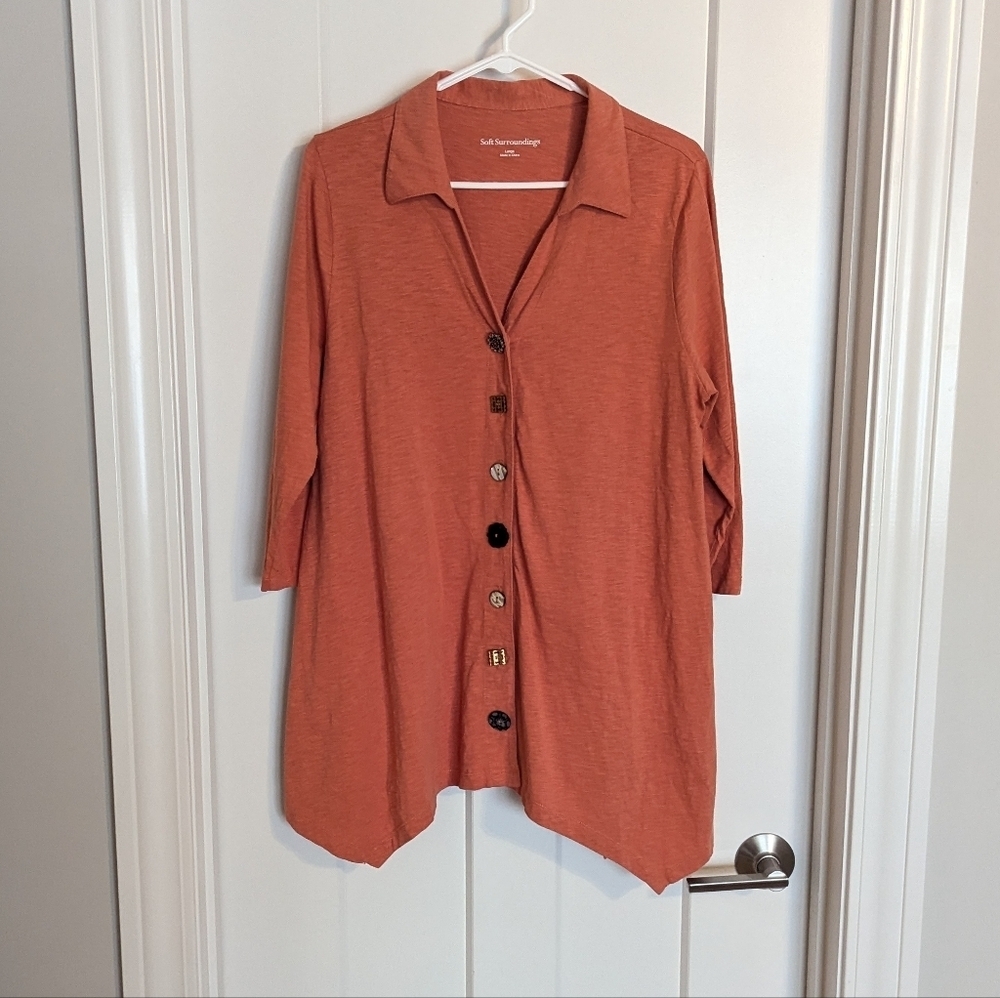 Soft Surroundings Danielle Fancy Button Scarf Hem Tunic - Orange sz L